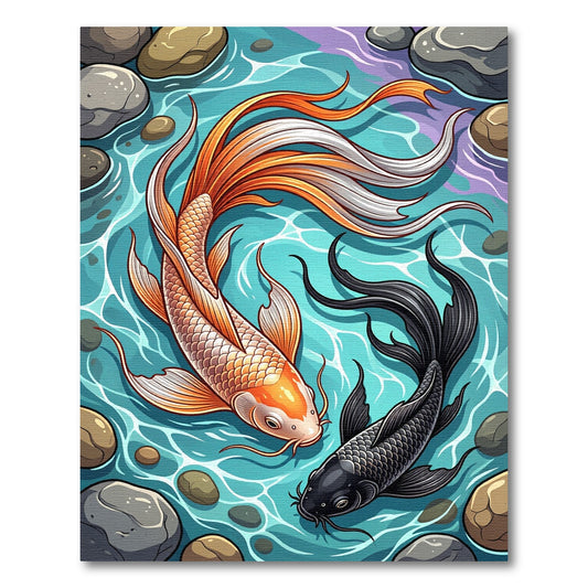 Floating Koi Fish Yin Yang Art Rug