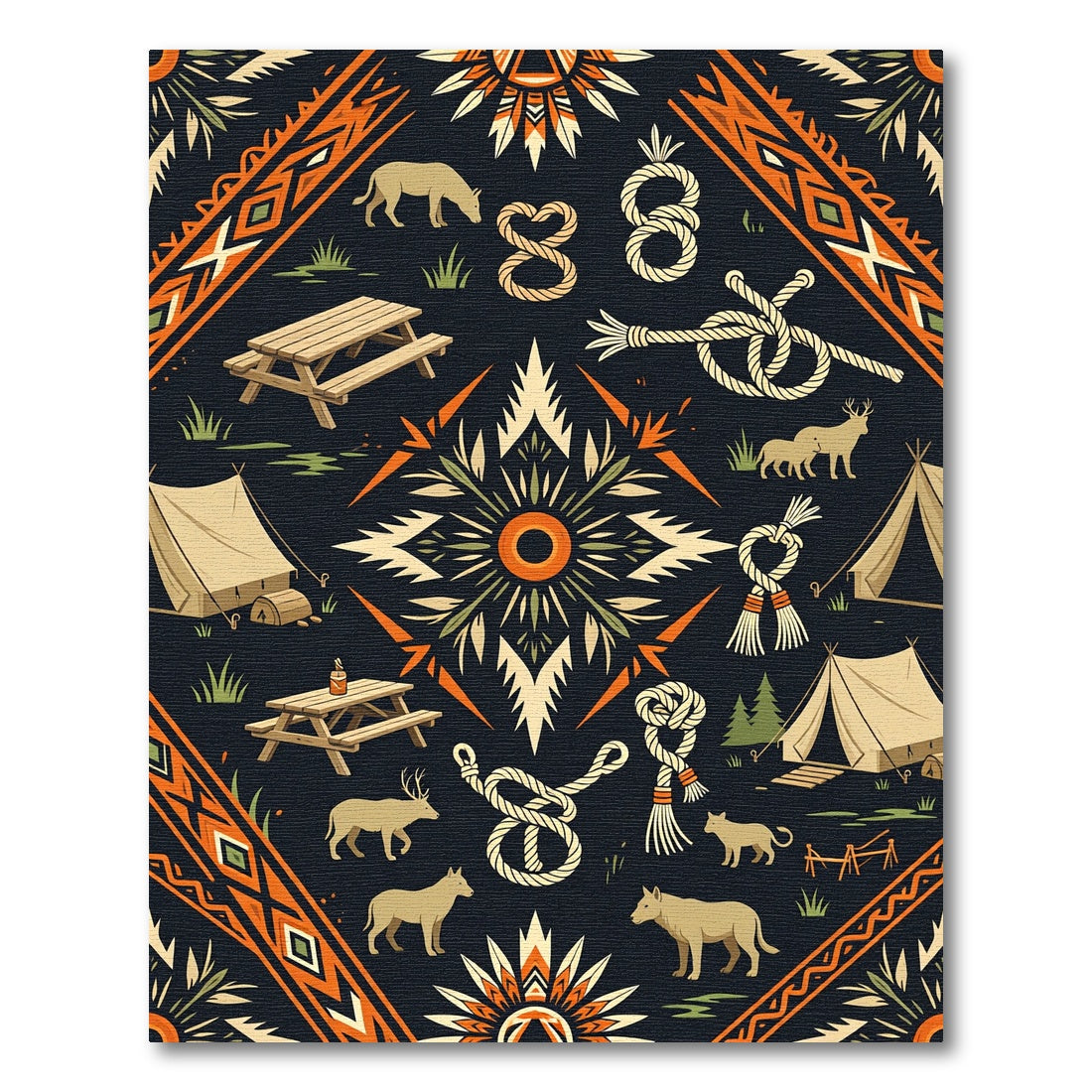 Southwestern Wilderness Camp Rope Graphic Rug
