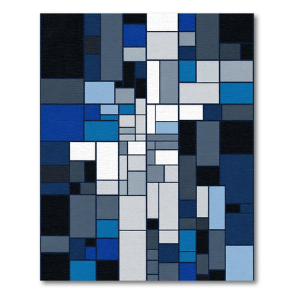 Modern Blue Geometric Rectangles Rug