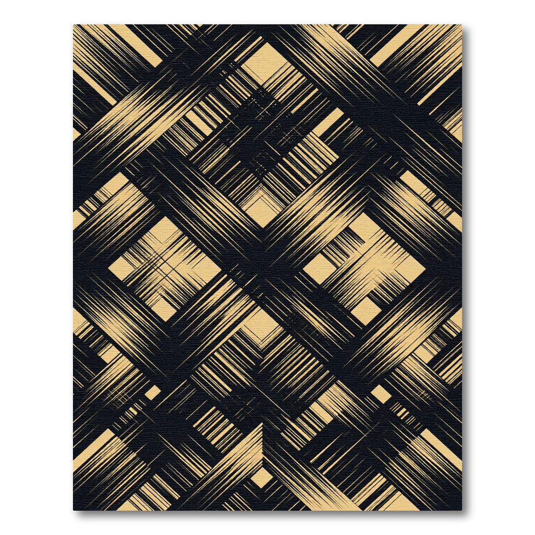 Black and Beige Abstract Geometric Grid Rug