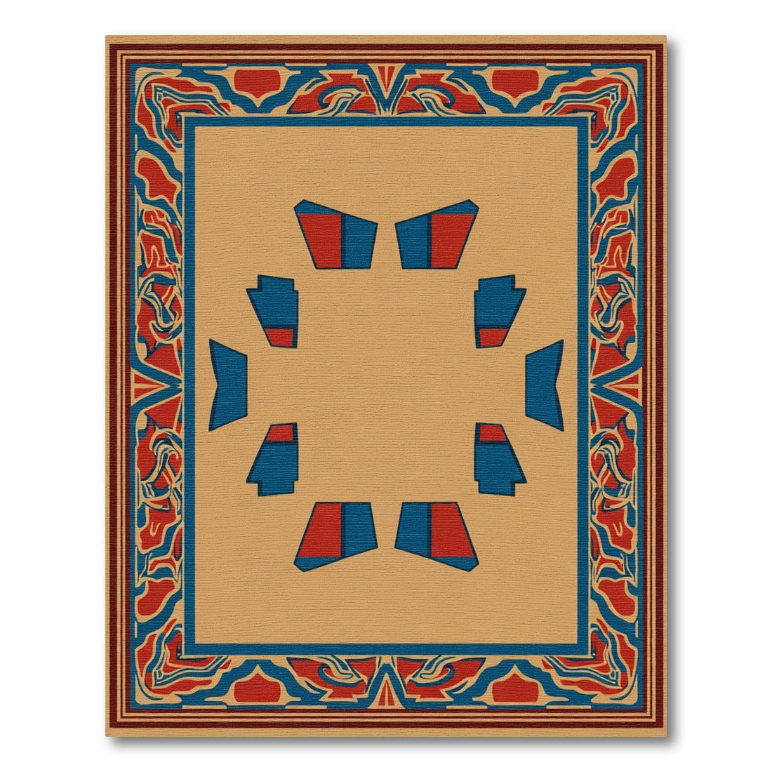 Amber and Crimson Geometric Border Rug