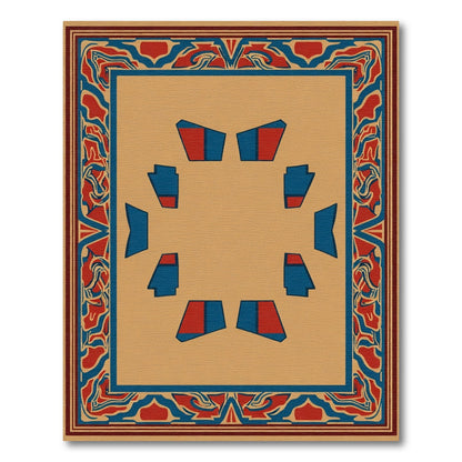 Amber and Crimson Geometric Border Rug