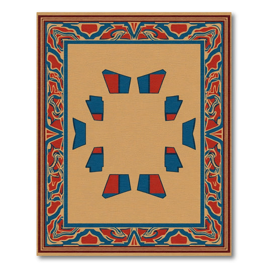 Amber and Crimson Geometric Border Rug