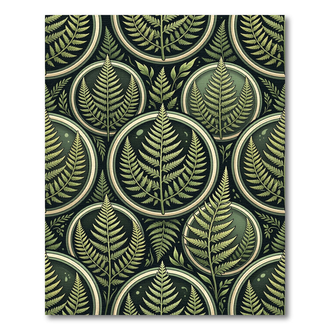 Botanical Sage Fern Circular Foliage Tile Rug