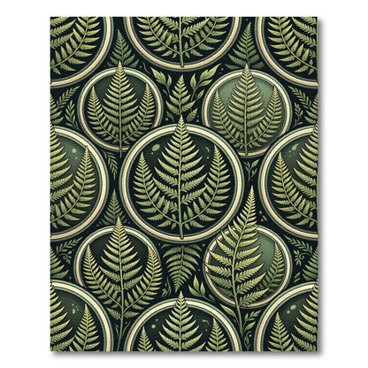 Botanical Sage Fern Circular Foliage Tile Rug
