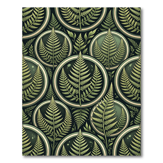 Botanical Sage Fern Circular Foliage Tile Rug