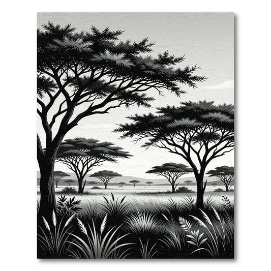 Monochrome African Savanna Landscape Rug