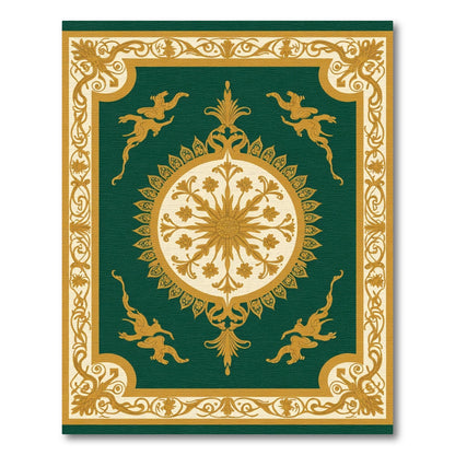 Ornate Gold Griffin Emerald Medallion Rug