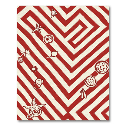 Red Cream Striped Nautical Elements Rug