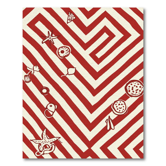 Red Cream Striped Nautical Elements Rug