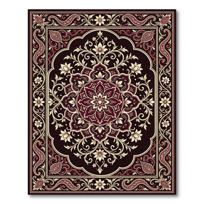 Ornate Burgundy Cream Floral Medallion Rug