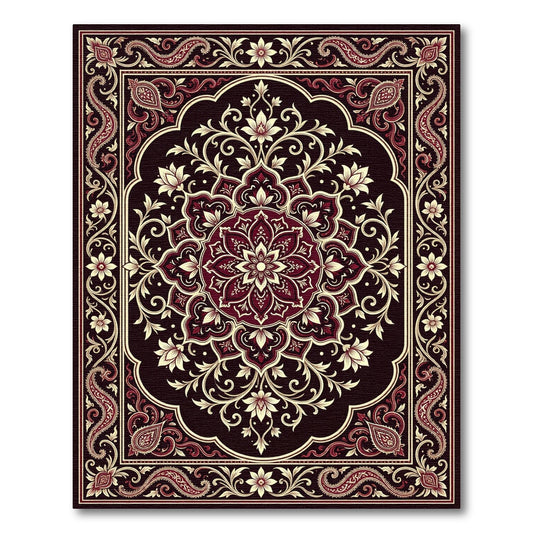 Ornate Burgundy Cream Floral Medallion Rug