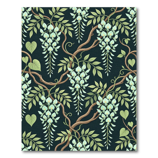 Light Green Wisteria Vine Dark Floral Rug