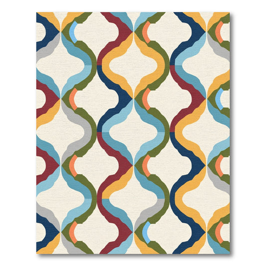 Colorful Abstract Interlocking Curve Rug
