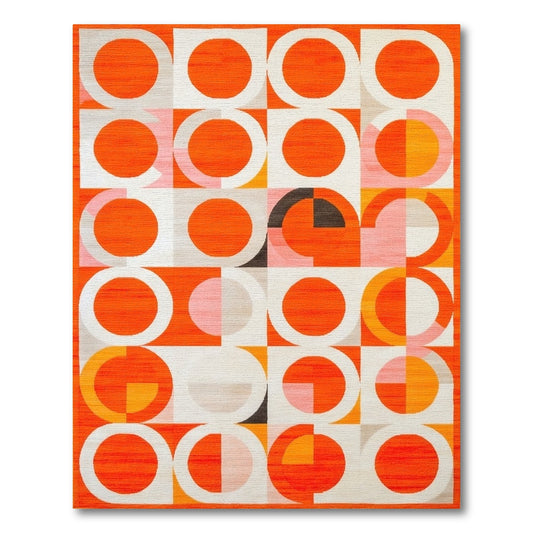 Vibrant Orange Pink Circles Geometric Rug
