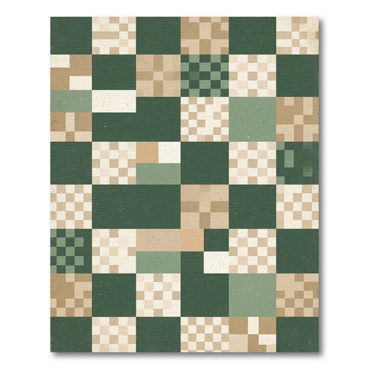 Modern Sage Forest Checkerboard Grid Rug