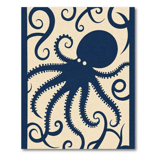 Dark Blue Octopus Swirl Cream Rug