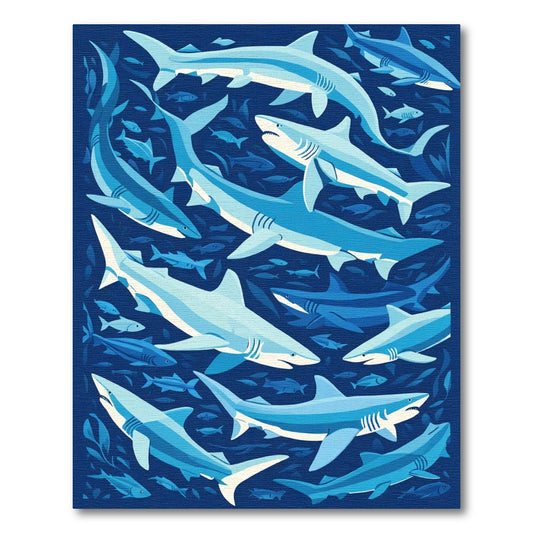 Blue Shark School Underwater Scene Rug