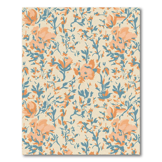 Coral Blue Vintage Floral Meadow Rug