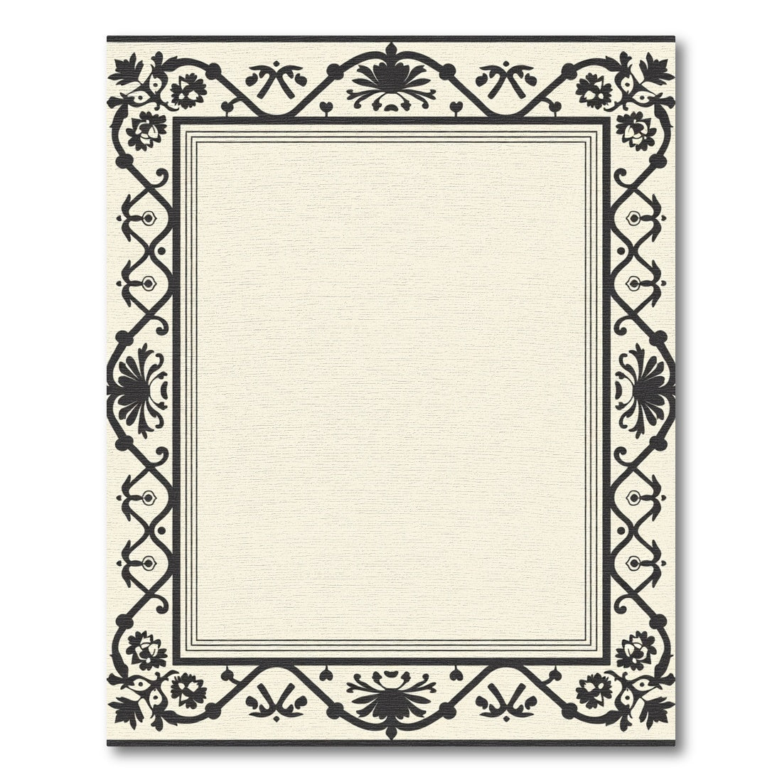 Ornate Black Ivory Floral Border Rug