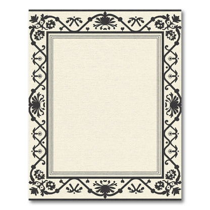 Ornate Black Ivory Floral Border Rug