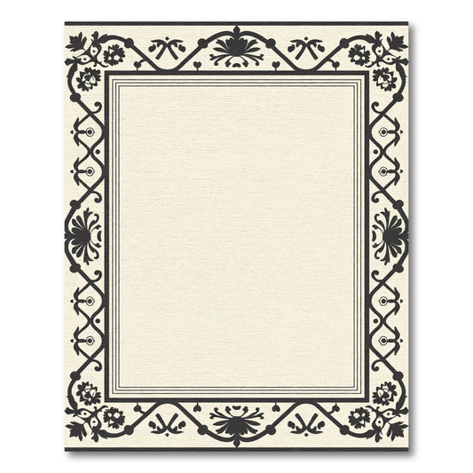 Ornate Black Ivory Floral Border Rug
