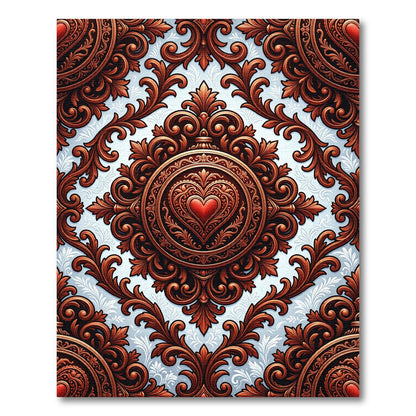 Ornate Crimson Heart Damask Medallion Rug