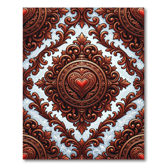 Ornate Crimson Heart Damask Medallion Rug