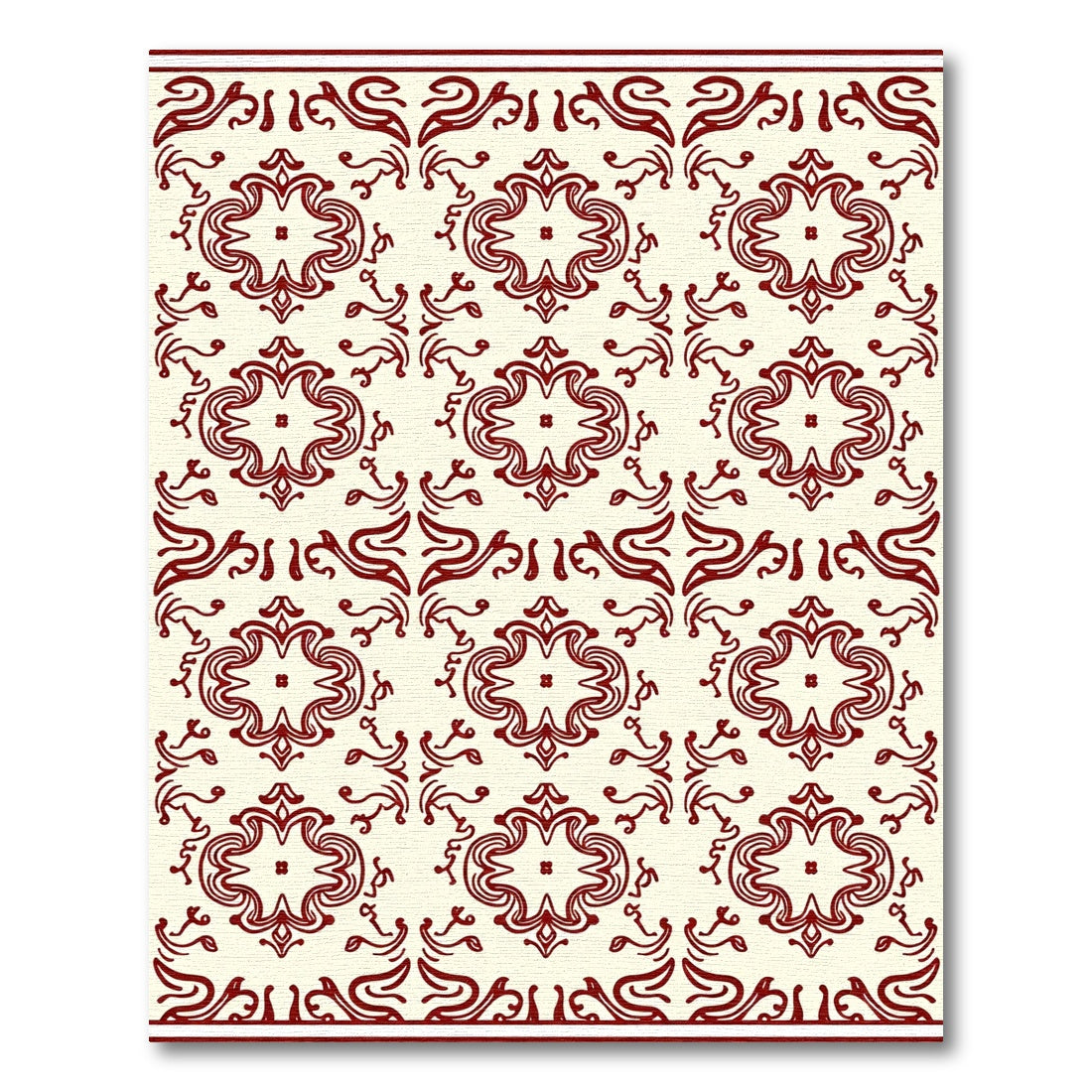 Crimson Floral Medallion Cream Rug