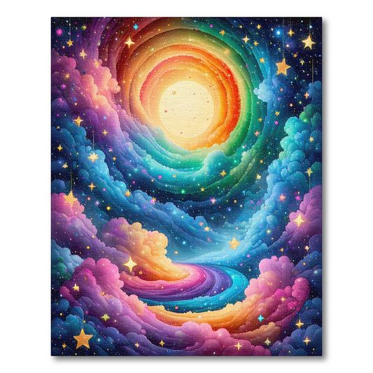 Dreamy Rainbow Swirl Clouds Stars Rug