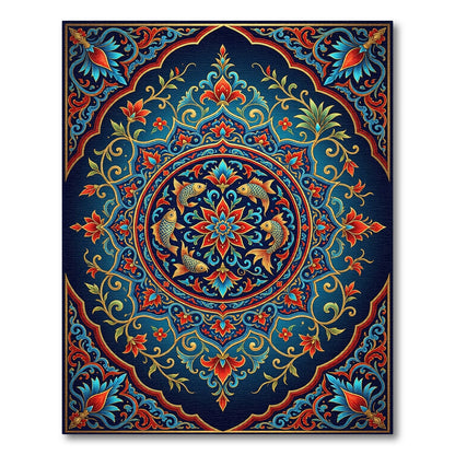 Exquisite Cobalt Floral Medallion Goldfish Art Rug