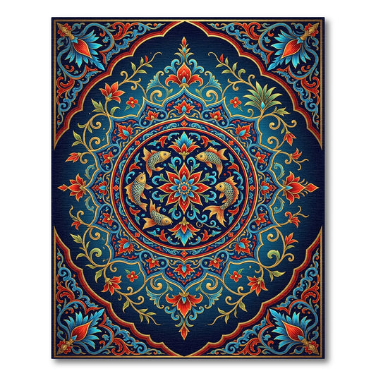 Exquisite Cobalt Floral Medallion Goldfish Art Rug