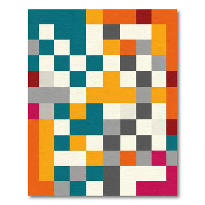 Abstract Blocks Teal Orange Geometric Rug