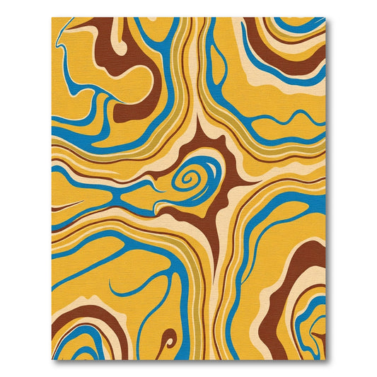 Retro Yellow Blue Swirl Organic Rug