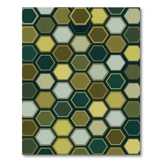 Modern Olive Gold Geometric Honeycomb Rug