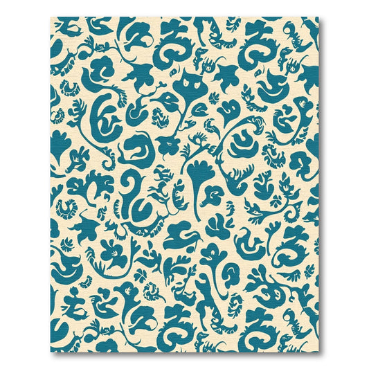 Teal Organic Floral Foliage Collage Rug