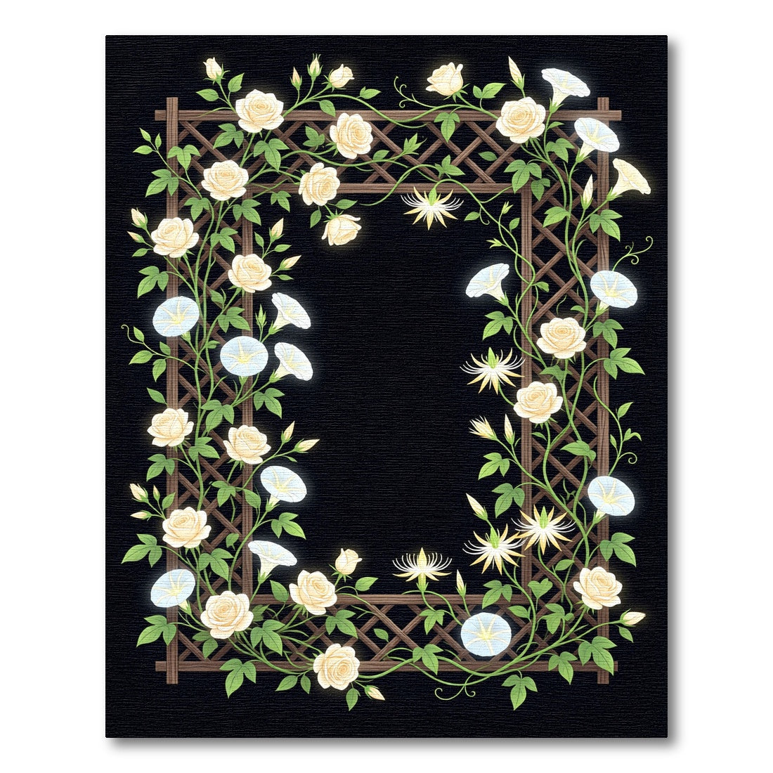 Cream Rose Morning Glory Trellis Rug