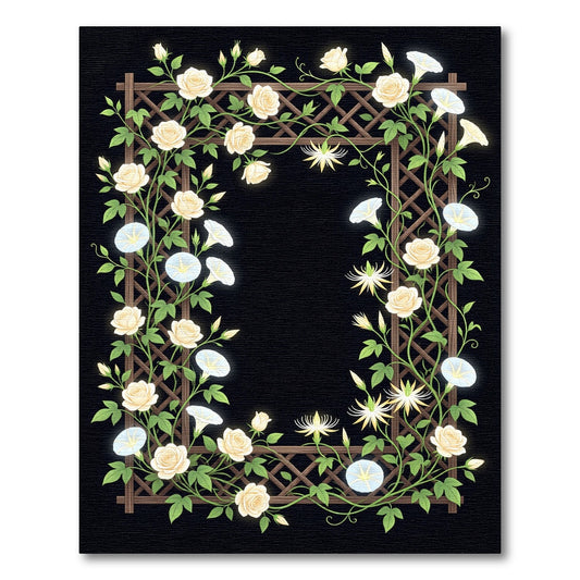 Cream Rose Morning Glory Trellis Rug