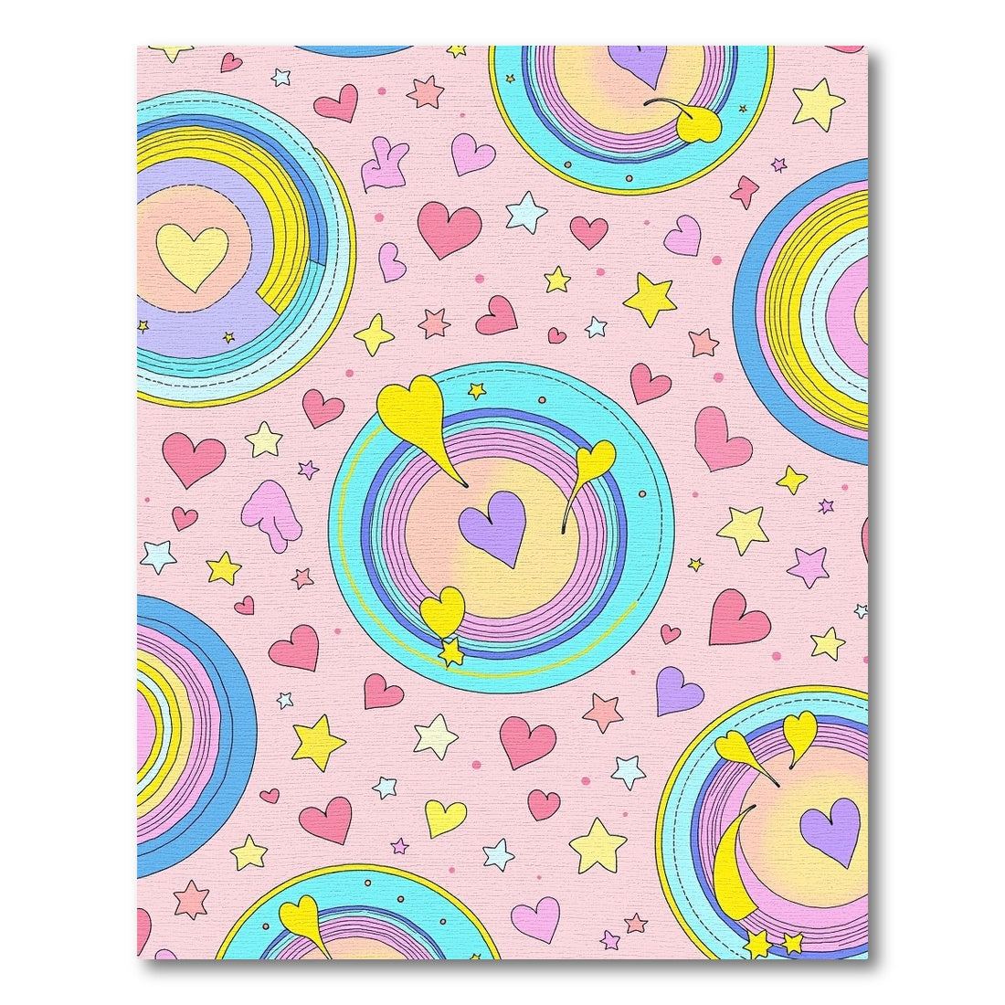 Whimsical Rainbow Hearts Stars Circles Rug