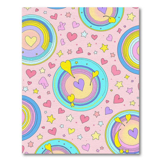 Whimsical Rainbow Hearts Stars Circles Rug