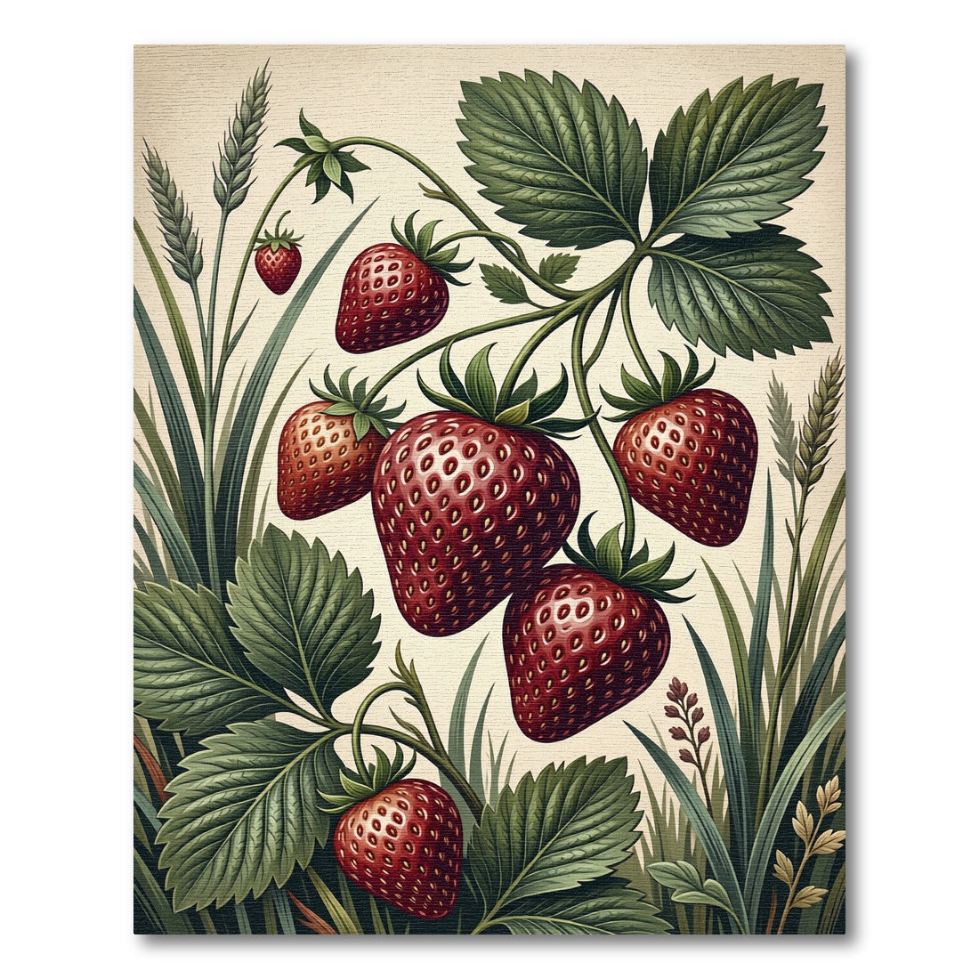 Vintage Botanical Strawberry Vine Illustration Rug