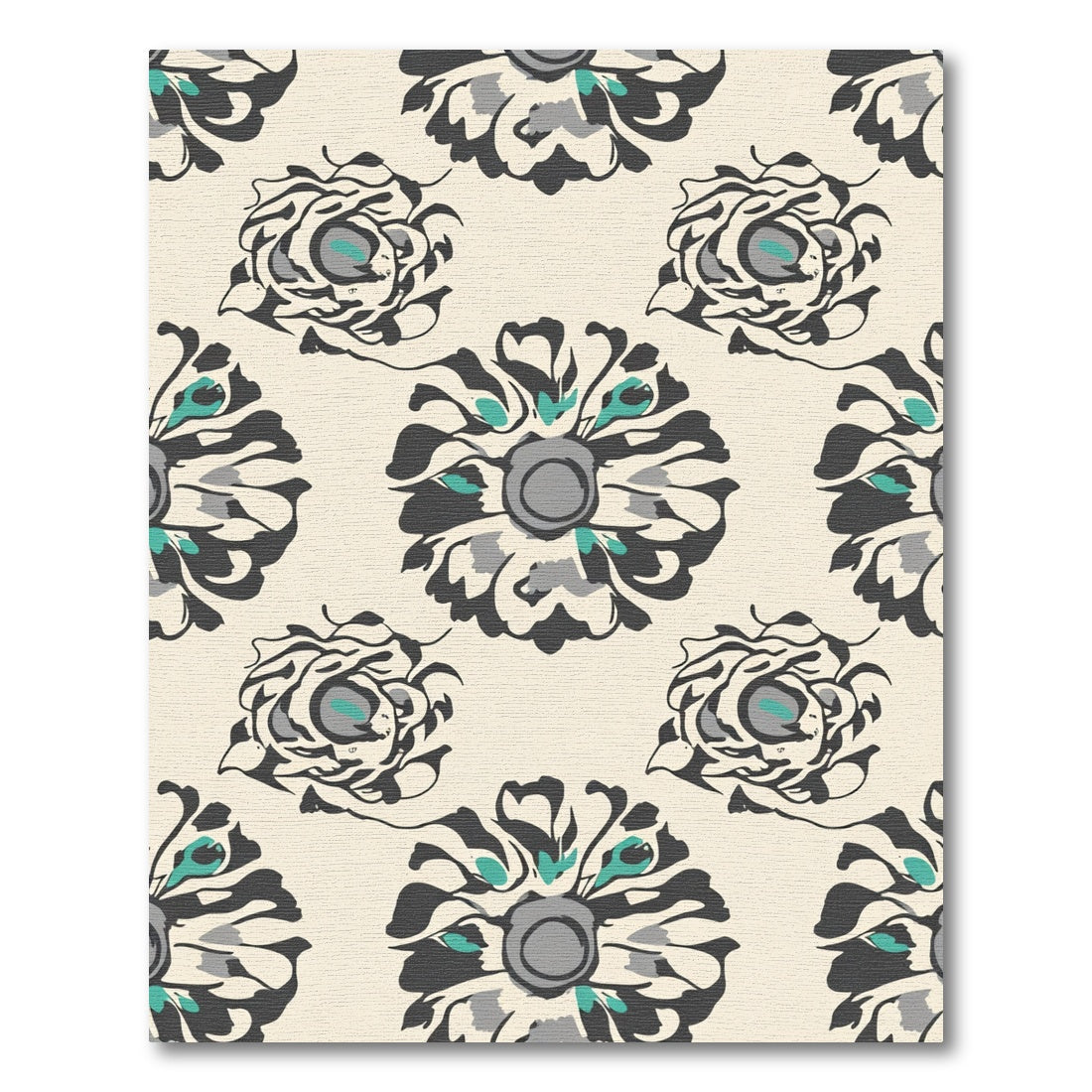 Gray Teal Abstract Floral Blooms Rug