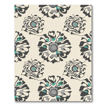 Gray Teal Abstract Floral Blooms Rug
