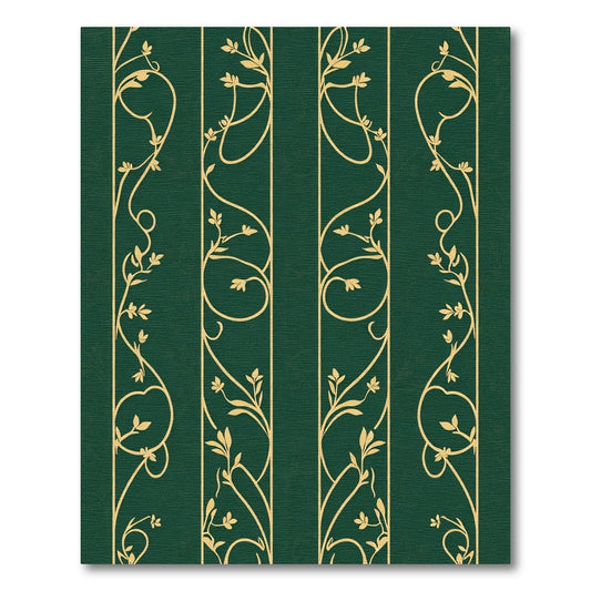 Emerald Green Golden Floral Stripe Rug