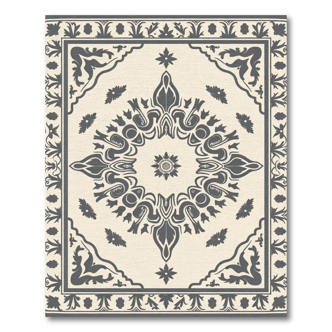 Cream Dark Gray Floral Medallion Rug