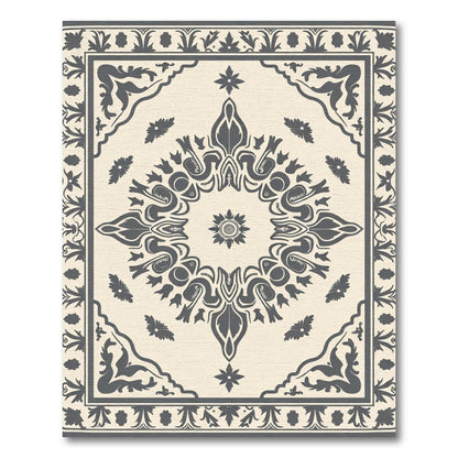 Cream Dark Gray Floral Medallion Rug