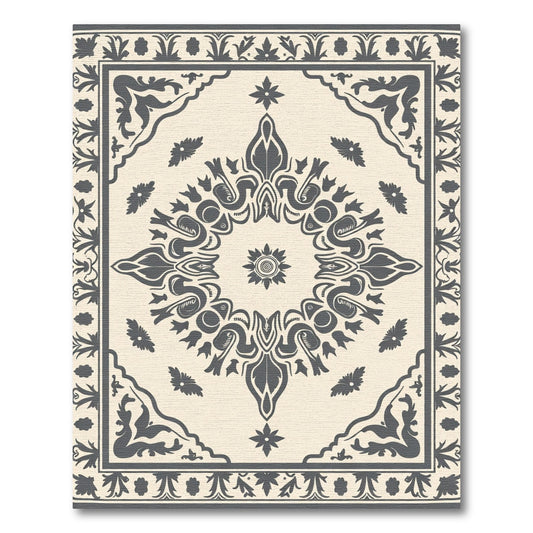 Cream Dark Gray Floral Medallion Rug