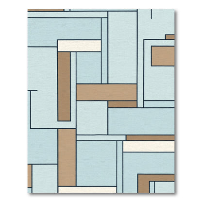 Abstract Blue Tan Geometric Rectangles Rug