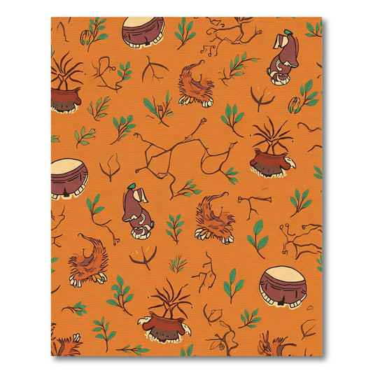 Orange Earthy Tribal Figures Garden Rug