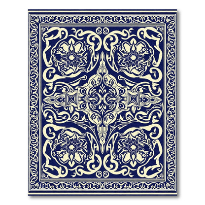 Navy Cream Elaborate Floral Scroll Rug